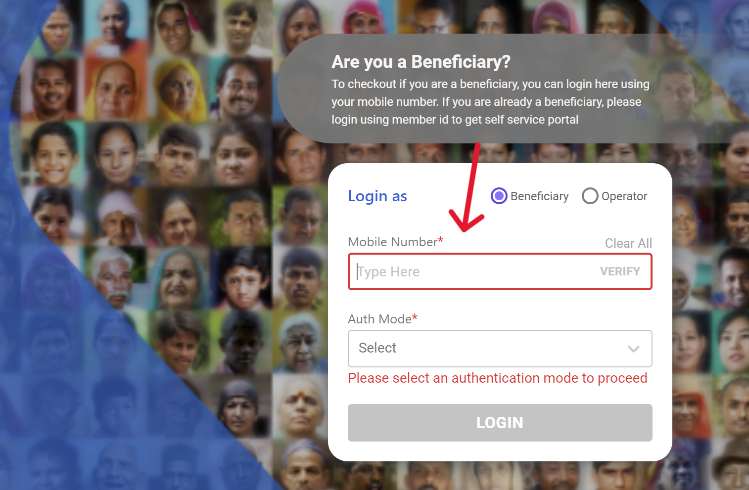 Ayushman Card Login Page